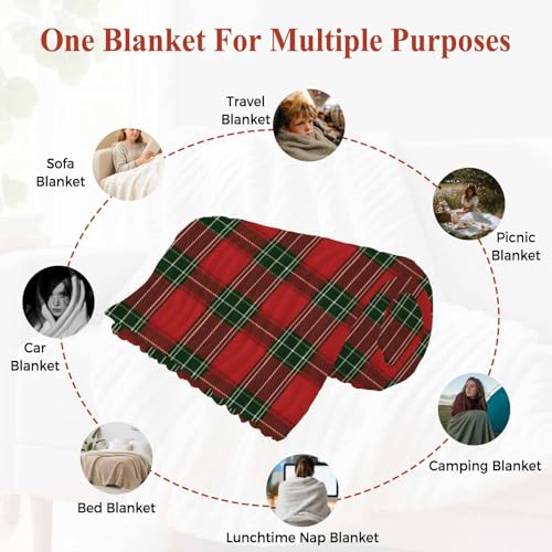 Red & Green Plaid Throw Blanket for Couch Christmas Soft & Fluffy Bed Blanket for Women Lightweight Fleece Blankets Home Decor Gifts for Women and Men 50" x 60" Plaid-YQS06869 50" x 60"