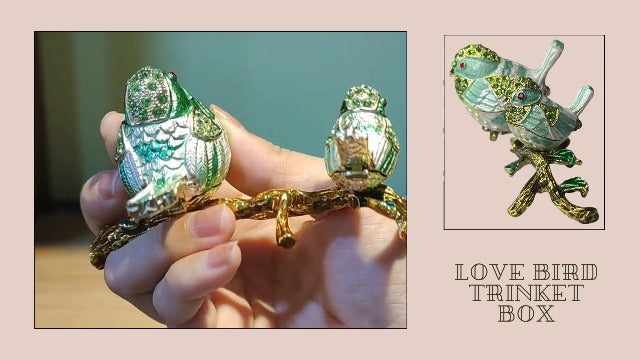Lovebirds Trinket Boxes Hinged Couple Birds Enameled Songbirds Jewelry Box Animal Print - Lovebirds