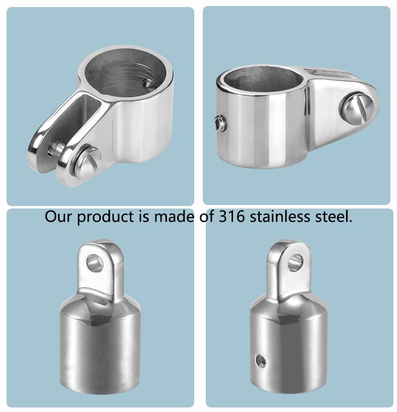 TINGZHIGO 316 Stainless Steel Bimini Top 2 Jaw Slides and 2 Eye End Caps, Bimini Top Hardware, Fits 3/4 inch or 7/8 inch or 1 inch OD Round Tube