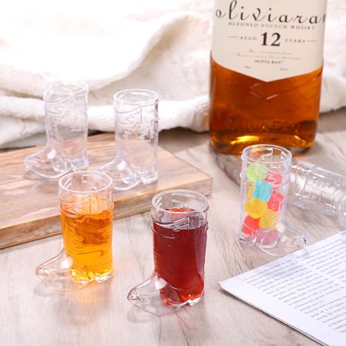 Aodaer 72 Pieces 1 OZ Clear Cowboy Boot Shot Glasses Mini Plastic Boot Shot Cups Western Cowboy Glasses Reusable Beer Mugs for Cowgirl Party Decorations Birthday Bachelorette Party Favors
