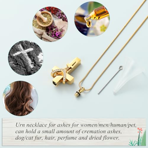 Cremation Jewelry Cross Urn Necklace for Ashes Stainless Steel Cross Urn Pendant Ashes Holder Memorial Jewelry Gold
