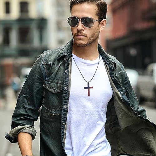 American Flag Cross Urn Necklace for Ashes for Men Women Cremation Jewelry Religious Cross Ashes Keepsake Memorial Jewelry of Loved One B