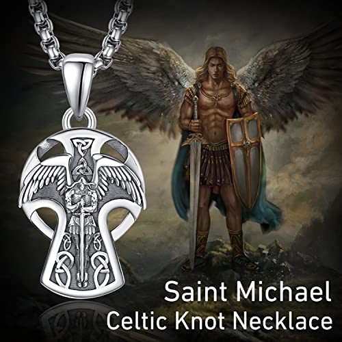KINGWHYTE Celtic Cross Saint Michael Necklace 925 Sterling Silver for Men