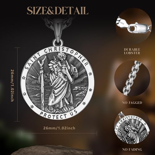 FANCIME St Christopher St Michael Necklace for Men Women 925 Sterling Silver St Christopher St Michael Pendant Necklace Fine Jewelry Gifts For Men Women, With Strong Stainless Steel Box Chain 24 Inch