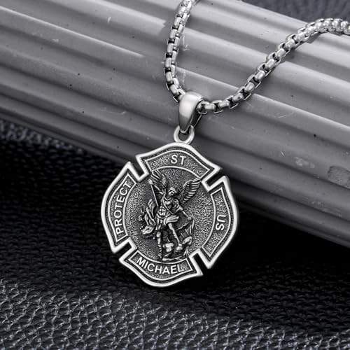 TRISHULA Saint Medal 925 Sterling Silver Necklace St Florian Archangel Michael Poseidon St Christopher Amulet Religious Jewellery Unisex Gift St. Michael necklace