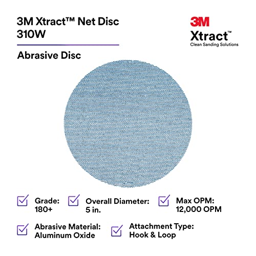 3M Xtract Net 310W 180+ hook and loop disc, 5-inch abrasive sanding disc with die-cut design