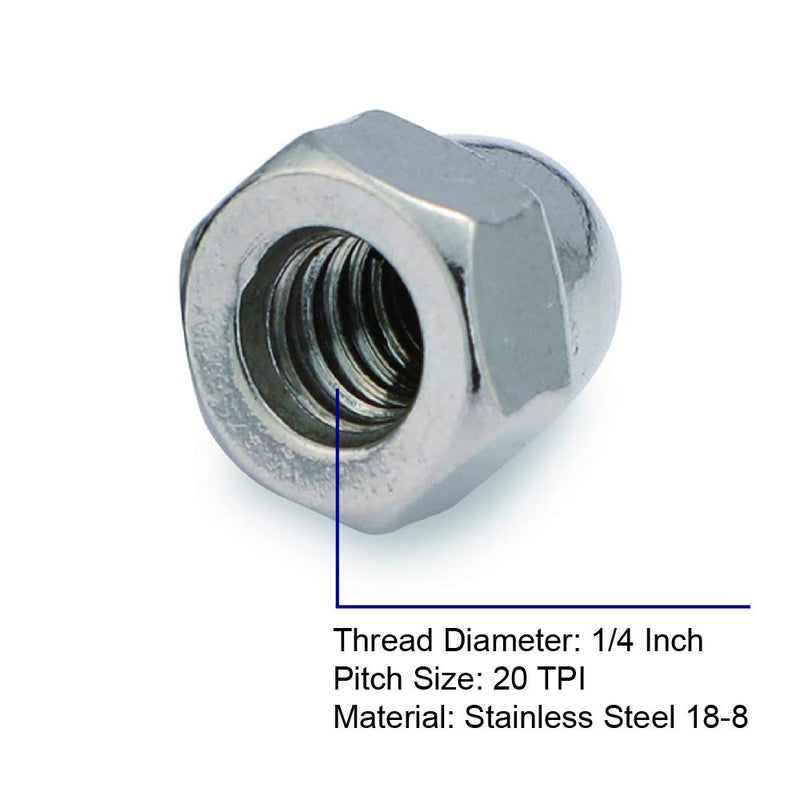 [Australia - AusPower] - 1/4-20 Acorn Cap Nuts, 304 Stainless Steel 18-8, Bright Finish, 50 PCS 1/4"-20 