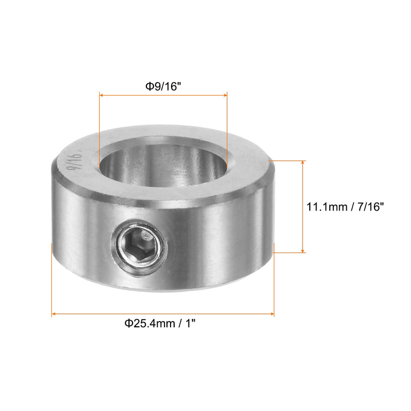 [Australia - AusPower] - HARFINGTON 2pcs Shaft Collar 9/16" Bore 304 Stainless Steel Set Screw Shaft Collars, 1" OD, 7/16" Width, for Wheel Barrow Axle, Gearbox Assemblies, Machine Tools, Industry 