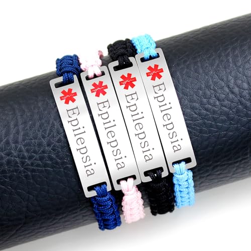 Uloveido Personalized Engraved Name Medical Identity Bracelet for Women or Men Y3944 Black Epilepsy