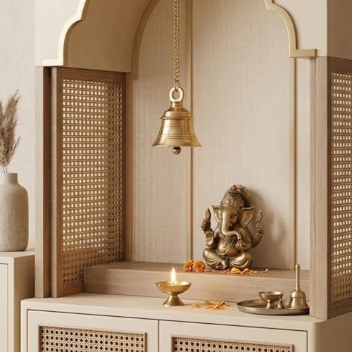 LoveNspire Brass Hanging Bell with Chain for Temple - Indian Wall Mounted Ghanti for Home, Mandir, and Housewarming | Ideal for Diwali Pooja, Christmas, and Spiritual Decor 19 Inches