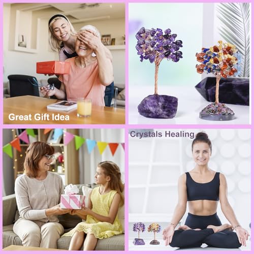 Chakra Crystal Tree for Energy Alignment and Balance, Handmade Gemstone Bonsai Tree with 7 Healing Crystals, Meditation, and Home Decor, for Wellness Enthusiasts and Yoga Practitioner Seven Chakras