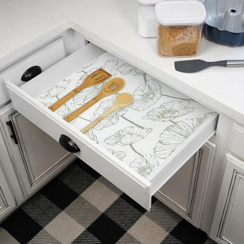 Quttisay Lotus Shelf Liner for Cabinets Kitchen Drawer Liners 23.6in x 10ft 23.6"W x 118.1"L