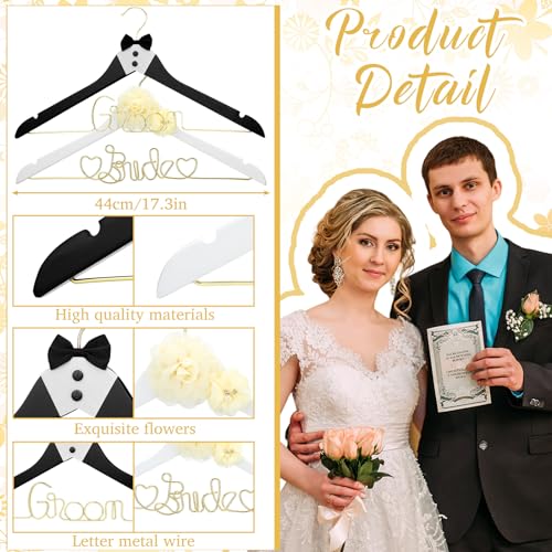 Yousoontic 2 Pcs Bride Groom Wedding Hangers Wooden Bow Tie Flower