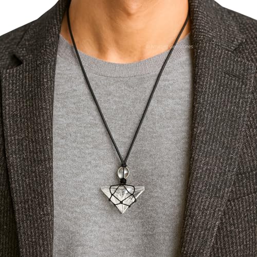 Pyramid Necklace Crystal Jewelry for Men Women : Stylish Natural Gemstone Men Jewelry, Unique Women Men's Necklace with Crystal Stone Holder Pyramid (Black Macrame) clear quartz