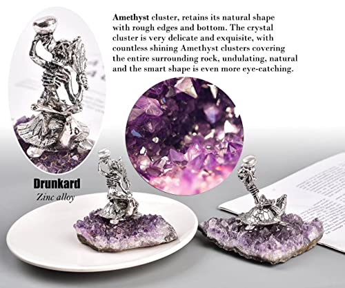 AMOYSTONE Amethyst Cluster with Drunkard Statues Crystal Collection Home Office Decor Unique Gifts 1PC
