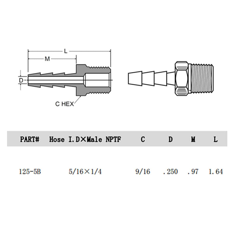 [Australia - AusPower] - 5pcs Brass Hose Barb Fittings 5/16 Inch Barb to 1/4 Inch Male NPT Thread Air Hose Fitting Adapter 5/16" Barb to 1/4" Male 