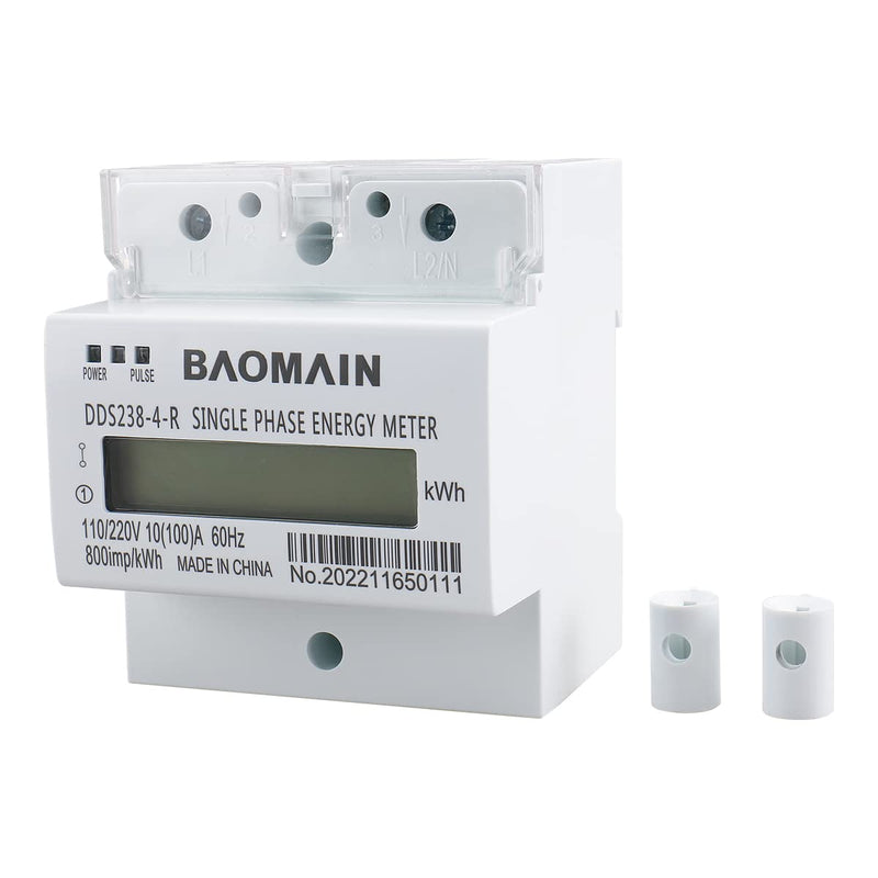 [Australia - AusPower] - Baomain DDS238-4-R DIN Rail Single-Phase Three-Wire Kilowatt Hour kwh Meter 10A(100A),110V/220VAC,60Hz,LCD Display Energy Meter for AC Systems 