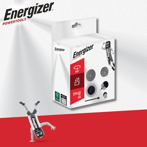Energizer 6-Piece Drill Brush Attachment Set - Power Scrubber Cleaning Kit with 6" Extension Rod - Multi-Purpose Scrub Brushes for Bathroom, Shower, Tile, Grout & Car Cleaning, White