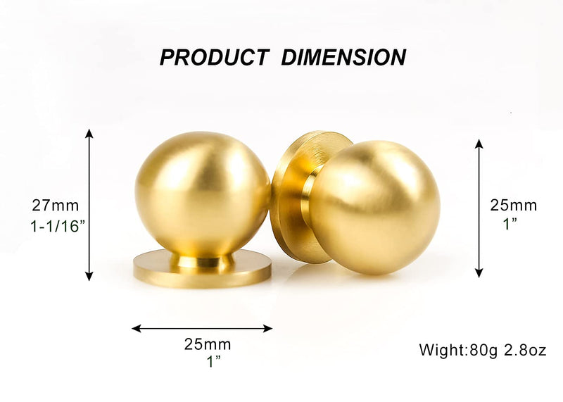 RZDEAL 8pcs Round Solid Brass Pulls Cabinet Drawer Knobs Small Gold Handles for Dresser Handles Knobs,1 Inch (25mm) DIAMETER:1 in(25mm) Set of 8