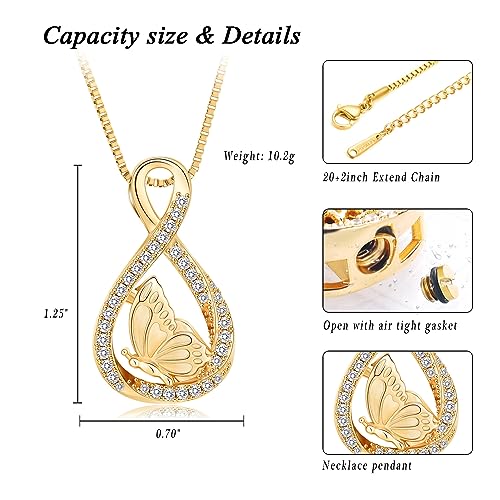 XSMZB Cremation Jewelry for Ashes Infinity Urn Necklaces for Ashes Pendant Locket Keepsake Memorial Jewelry for Urns Butterfly-Gold