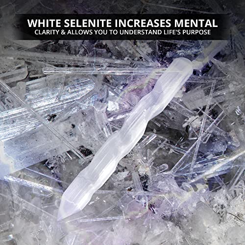 Selenite Crystal Wand, for Healing and Meditation, High Energy Crystals for Anxiety Relief, Yoga & Home Decor, Idea for Gift, White – 6 Inches