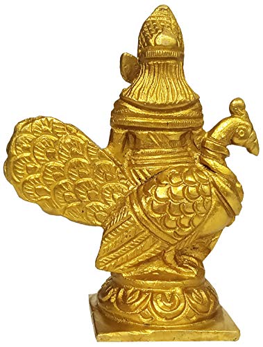 Purpledip Brass Idol Murugan Karthikeya: Subrahmanya Golden Statue (11229B)