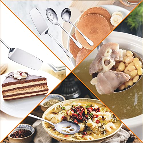 Hohscheid Serving Utensils Set Include Large Serving Spoons Slotted Serving Spoons Serving Forks Soup Ladle and Pie Server Buffet Catering Serving Utensils for Parties Entertaining Silver