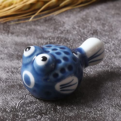 Hemoton Ceramic Chopstick Rest Set of 4 - Puffer Fish Design Tabletop Holder for Chopsticks Forks Spoons Kitchen Utensils for Home Parties and Celebrations