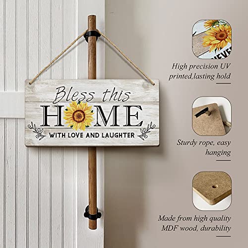 Heuhuww Bless This Home Wood Sign 6x12 Bible Verse Front Door Decor,Religious Porch Decor Housewarming Gifts for Women Apricot 4