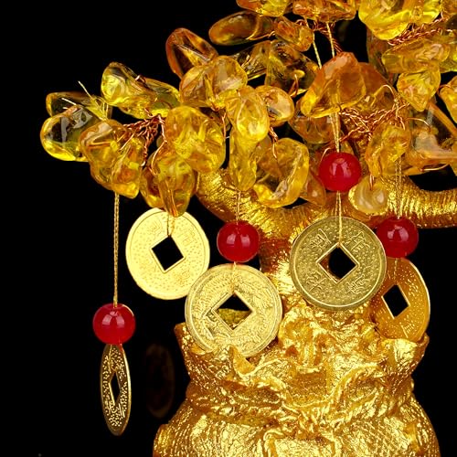 Green Aventurine Crystal Money Tree Feng Shui Gold Fortune Bag Green