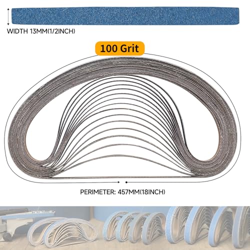 Shineboc 40-piece 1/2 x 18 inch zirconia sanding belts, 100 grit, abrasive belts package