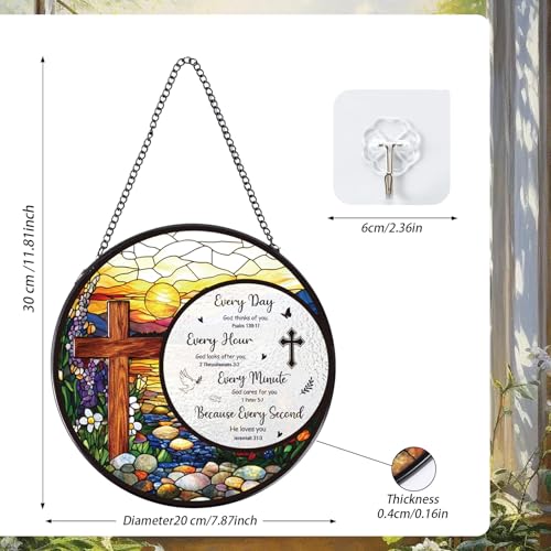 Cross Stained Glass Window Hanging, Bible Catchers Indoor Window Gifts for Grandma Mom Women Men, Christmas Wall Art Decor for Home Garden Doors Cross Bible