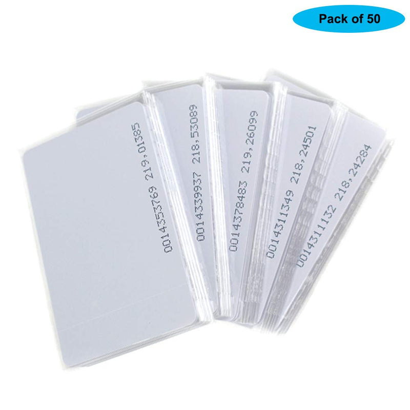 White Smart RFID Cards Proximity 125kHz TK4100 / EM4100 / EM4200 Plastic PVC Access Control Card Write Only (Pack of 50) Pack of 50
