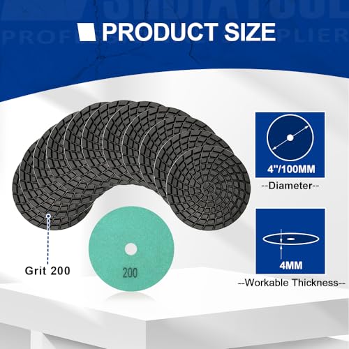 Diatool Diamond Resin Bond Concrete Polishing Pads for Concrete 10cm Pack of 12 Grit 200