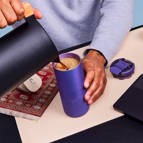 BrüMate Strova 18oz 100% Leakproof Insulated Coffee Mug | Ceramic-Lined Interior | Built-In Silicone Sleeve for Travel | Locking Flip Lid (Dark Aura) Dark Aura