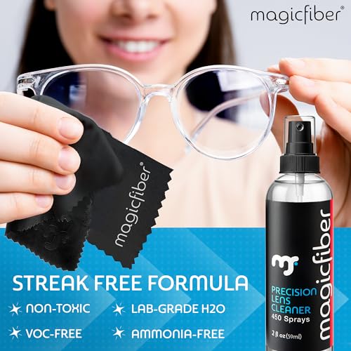 MagicFiber 8 PK Glasses Kit - 2 Eyeglass Cleaner Sprays + 6 Microfiber Cleaning Cloths - Premium Eye Glass Cleaners Spray and Glasses Wipes - Lint-Free Lenses