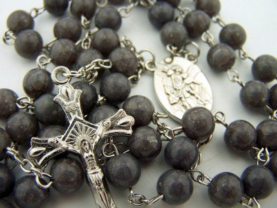 Religious Gifts Acrylic Marble Tone Prayer Bead Archangel Saint Michael Rosary, 22 Inch