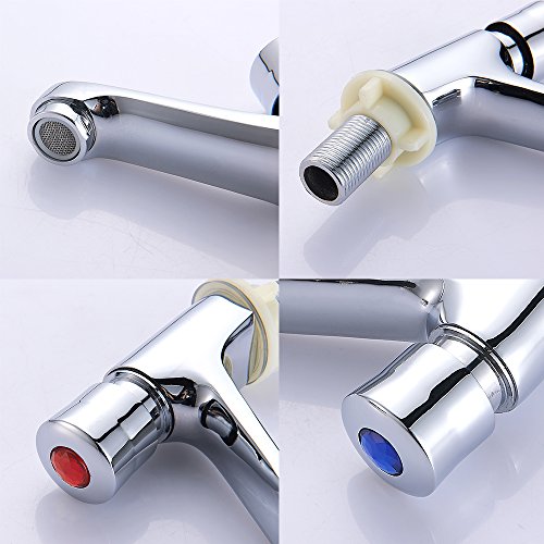 Basin Taps Pair, Chrome Brass Lever Bathroom Sink Taps Hot and Cold, G1/2 BSP Traditional Pillar Tap for Bathroom Basin Kitchen Cloakroom, Set of 2 Polished Faucets