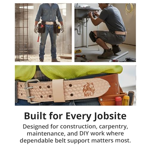 WOLF XP WTH2160I Heavy-Duty Genuine Leather Work Belt | 2-inch Wide Tool Waist Belt | Cinturón de Cuero de Trabajo Para Hombres | Tool Belts for Men | Contractors Handyman Construction Medium