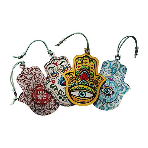 Evil Eye Decor | Hamsa Hand of Fatima ojo turco Nazar Amulet Hanging Priestly Blessing Protection for Home & Gift (6.5" - Blue Eye)