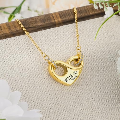 Dletay Infinity Cremation Urn Necklace for Ashes Heart Ash Necklace for Women Memorial Cremation Jewelry Ash Holder Gold