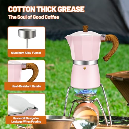 3 Cup Aluminum Espresso Stovetop Moka Pot Express Coffee Maker Percolator Italian Classic Mocha Coffee Machine for Italian and Cuban Cafe Brewing for Home & Camping 150ml 5oz Pink 3 Cup