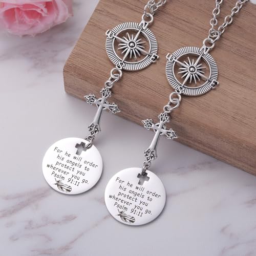 2 Pack Cross Car Charms for Women Men, Guardian Angel Rear View Mirror Decor, Psalm 91:11, Bible Verse, Christian Faith Based Car Accessory, Religious Gift
