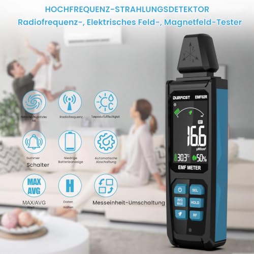 DURFICST EMF Meters, Rechargeable Radiation Detector for EF/RF/MF | 5-in-1 digital electromagnetic fields for WiFi signals as well as 5G, mobile towers, smart meters, WiFi, Bluetooth