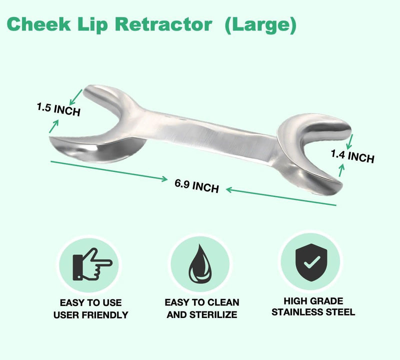 [Australia - AusPower] - Stainless Steel Double-Ended Dental Cheek Retractor - Durable, Autoclavable, Non-Corrosive Oral Mouth Opener for Professional Dental Use 1 PC (Large) 