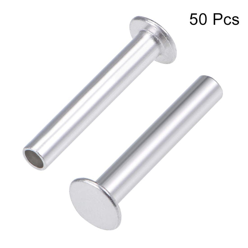[Australia - AusPower] - uxcell 50 Pcs 5mm x 30mm Aluminum Flat Head Semi-Tubular Rivets Silver Tone 