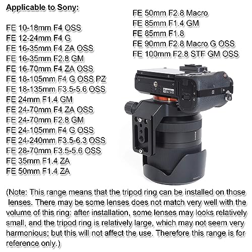 iShoot Tripod Mount Ring Lens Collar with Arca-swiss Fit Quick Release Plate Compatible with Sony SEL35F14Z FE 35mm f/1.4 ZA, SEL90M28G FE 90mm f/2.8 Macro G OSS, SEL100F28GM FE 100mm f/2.8 STF GM OSS