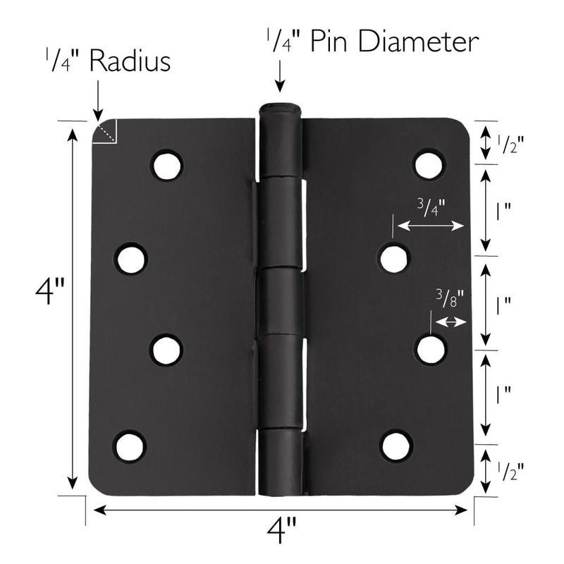 [Australia - AusPower] - Door Hinges for Interior Doors 3-Pack 4-inch x 4-inch, Design House 1/4-inch Radius Steel Door Hinge Door Hardware, Matte Black, 188946 