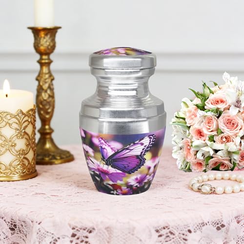 M MEILINXU Purple Urn, Butterfly Urn, Small Urns for Human Ashes, Keepsake Small / Keepsake