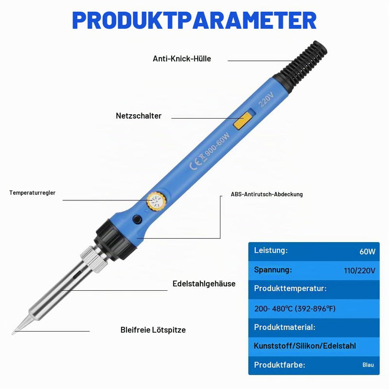 Flintronic Soldering Iron Set, 60 W LCD Soldering Iron with On/Off Switch, Adjustable Temperature 200-480 °C, 10 g Soldering Wire, 5 Soldering Tips, Desoldering Pump, Soldering Iron Stand, Tweezers, Soldering Set for Electrical Work 60w-8 in 1